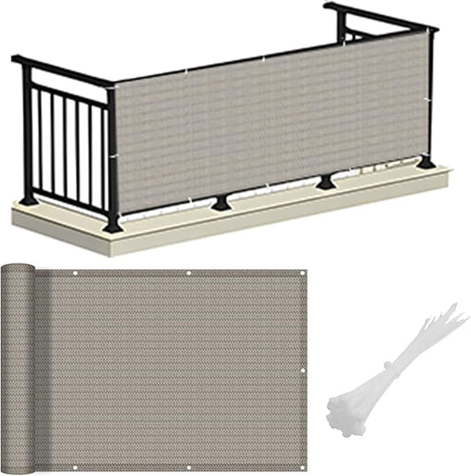 LOVE STORY Balcony Privacy Screen, 3'x16' Deck Shield Screen Fence Cover,UV Protection and Weather-Resistant,3 FT Height for Deck, Patio, Backyard, Outdoor Pool, Porch, Railing, Beige-Grey