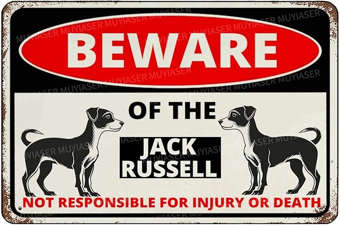 Beware Of The Dog Jack Russell Sign Aluminum Metal Tin Signs Outdoor Yard Sign Warning Sign For Fence Yard Home Kitchen Farm Garden Wall Decor 8x12 Inch