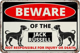 Beware Of The Dog Jack Russell Sign Aluminum Metal Tin Signs Outdoor Yard Sign Warning Sign For Fence Yard Home Kitchen Farm Garden Wall Decor 8x12 Inch