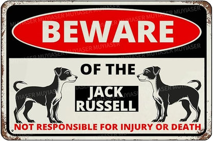 Beware Of The Dog Jack Russell Sign Aluminum Metal Tin Signs Outdoor Yard Sign Warning Sign For Fence Yard Home Kitchen Farm Garden Wall Decor 8x12 Inch