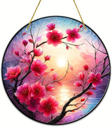 Banax Stained Glass Window Hanging Sunrise Suncatcher, 8 Inch Round Plum Blossom Glass Sun Catcher for Window Wall Art for Home, Patio, Porch, Outdoor Garden Décor Gift