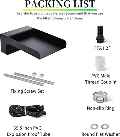 304 Stainless Steel Outdoor Garden Waterfall Spout, Water Fountain Spillway Made Exquisite Handcrafted for Landscape Decors, Patios, Pools, Courtyards, Water Walls (Black Powder Coating)