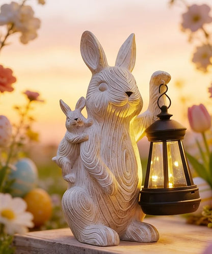 Nacome Solar Bunny Outdoor Garden Statues: Outside Decor with Lantern for Yard Art Lawn Ornaments Porch Patio Balcony - Birthday Gifts for Mom Women Grandma