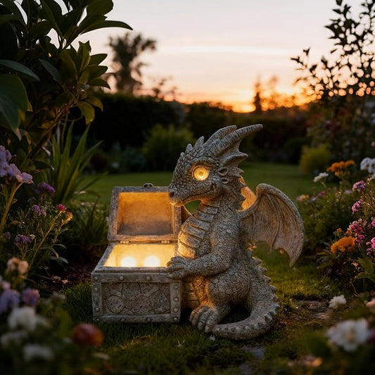 Solar Dragon Statue Light - Resin Garden Decor Sculpture, Weatherproof & Auto-On, Perfect for Lawn, Patio, Yard, (Birthday/Christmas/Valentine’s/Thanksgiving)