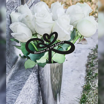 Forever in Our Hearts Memorial Stake – Metal Grave Marker for Cemetery, Remembrance Stake Decor for Garden Yard Grave Site Outdoor