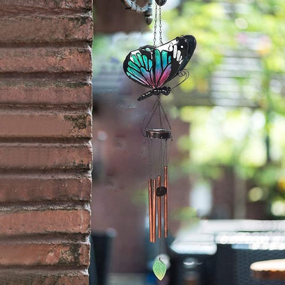 Asense Hanging Wind Chimes for Outside, Solar Powered LED Lights Butterfly Wind Chime, Outdoor Garden Lawn Yard Patio Decoration, Unique Decor Gifts