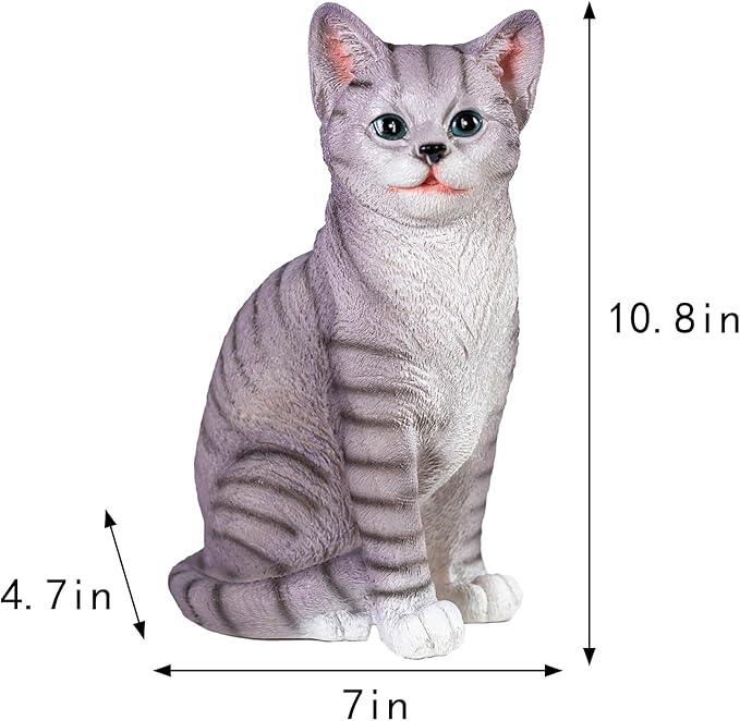 Outdoor cat Sculpture Garden Cat Statue, Gray Resin, 10.8 x 7 x 4.7 inches, Grey Kitten Statue Courtyard, Lawn, Yard Decoration, Cute Kitten Gift