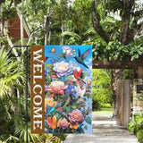 Gkyygk Welcome Garden Flag Roses Hummingbirds Butterflies Double Sided 12x18 Inch Banners Welcome Yard House Outside Outdoor Summer Decoration