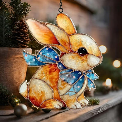 Vivid Bunny Mosaic Art Accent Acrylic Suncatcher Stained Glass Effect Window Car Hanging Christmas Ornament Indoor Outdoor Decor Garden Sun Catcher Panel for Easter Lover for Women Mom Grandma