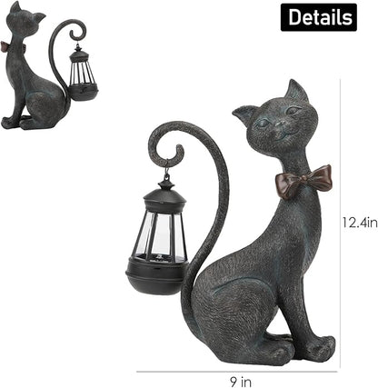 Whimsical Outdoor Cat Statues with Solar Garden Light:Cat Garden Statues for Outside Fall Decor Clearance,Outdoor Figurine for Yard Art Lawn Ornaments Patio Balcony Home House - Birthday Gifts for mom