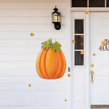 Glitzhome 37.75" H Fall Metal Embossed Pumpkin Yard Stake,Pumpkins Garden Standing Stakes or Hanging Pumpkin Signs for Autumn Harvest Thanksgiving Halloween Lawn Decorations(Three Functions)