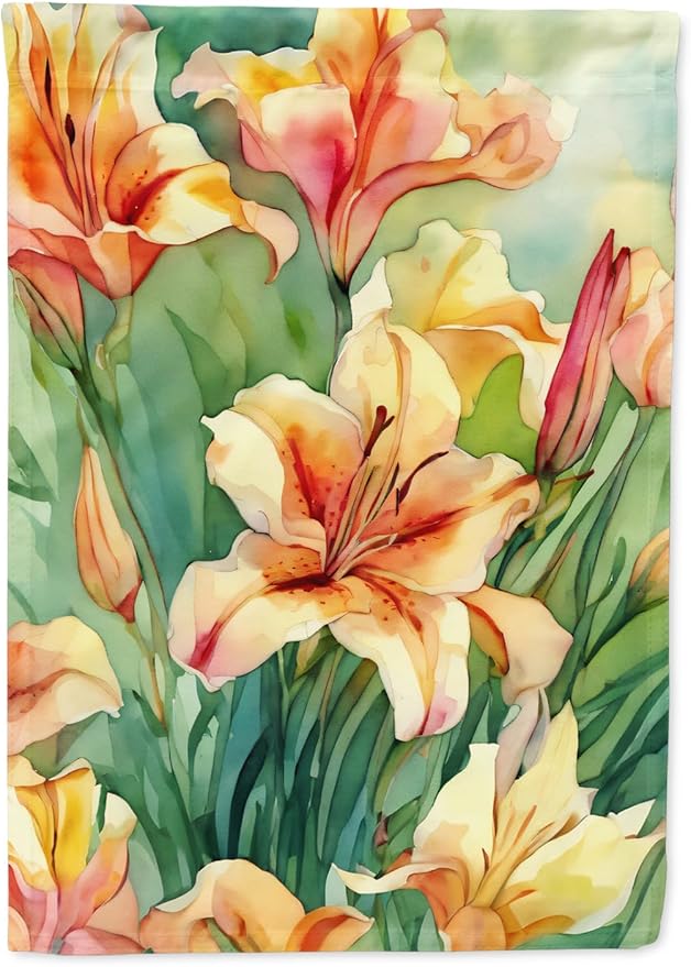 Caroline's Treasures Utah Sego Lilies in Watercolor House Flag Large Porch Sleeve Pole Decorative Outside Yard Banner Artwork Wall Hanging, Polyester, House Size, Multicolor