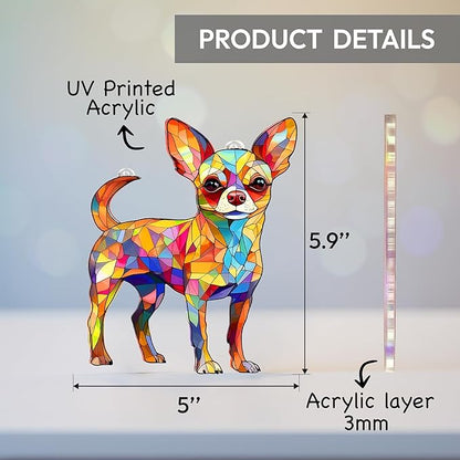 Colorful Dogs Acrylic Suncatcher Ornament for Window Decor, Acrylic Suncatcher Window Hanging Decor, Dog Lovers Gifts for Women, Dogs Christmas Ornaments for Tree Hanging (Chihuahua)