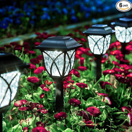 GIGALUMI 6 Pack Solar Lights Outdoor Waterproof, LED Solar Garden Lights, Outdoor Decorations, Garden Decor for Yard, Patio, Landscape, Planter, Walkway (Cold White)