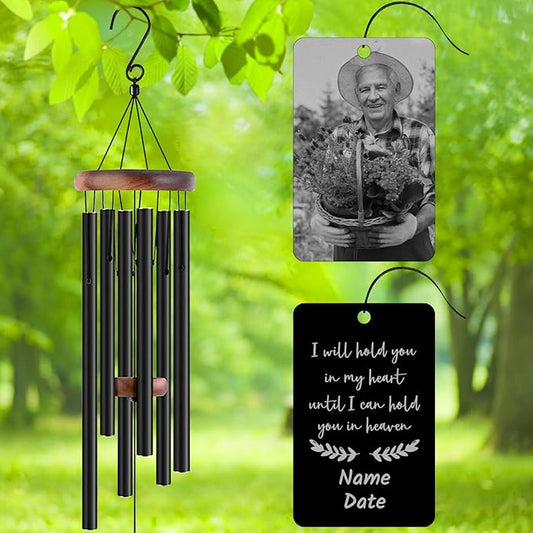 Personalized Custom Wind Chimes Memorial Engraved Gifts for Loss of Loved One Mother Dad Mom Dog Pet Customized Outdoor Sympathy Wind Chimes with Photo Text