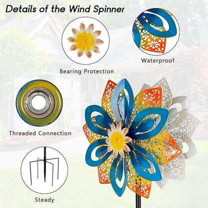 DREAMYSOUL Outdoor Metal Wind Spinner, 13 Inches Dia Hollow Pattern Wind Mills, Kinetic Wind Spinners for Yard Garden Outside Patio Lawn Decor