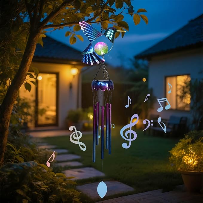MUMTOP Solar Wind Chimes for Outside - Hummingbird with Crack Glass Ball Lights Wind Chimes Outdoor Unique, Windchimes Clearance for Garden, Patio,Yard Decor Gift