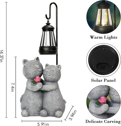 twinbling Outdoor Cat Garden Statues with Solar Lantern, Solar Lantern Cat Figurines Decor for Yard, Lawn, Porch & Patio, Unique Housewarming/Birthday Gifts for Women