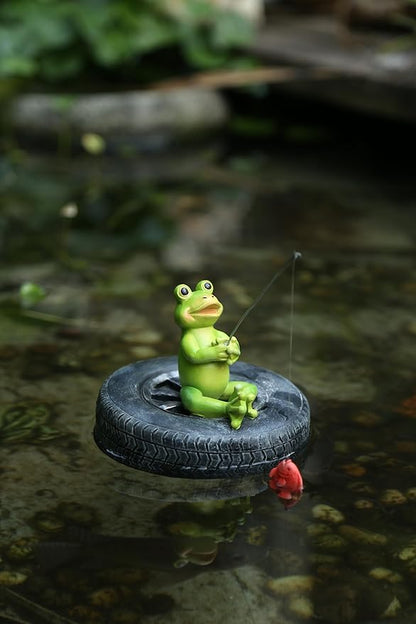 Pond Decoration, Green Resin Statue, Water Landscape Garden, Floating Decoration (Fishing for Frogs)