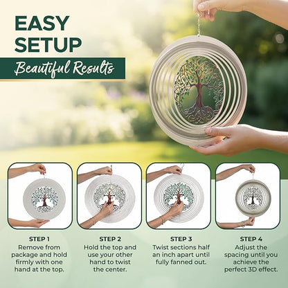 ISEO Tree of Life Wind Spinner for Yard and Garden, Hanging Outdoor Decor, Yard Art, Porch and Patio Decorations, Metal Wind Spinners Outdoor, Weather Resistant, 12”