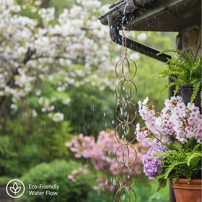 Metal Iron Ring Rain Chain for Gutters, Rust Resistant Outdoor Rain Catcher, Perfect for Heavy Rain, Indoor/Outdoor Decoration, Dark Bronze Finish