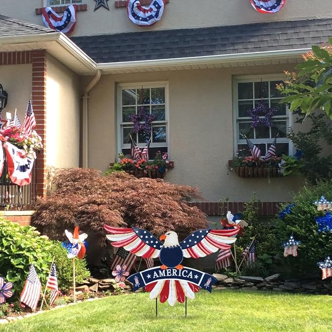 hogardeck 4th of July Decorations Outdoor, Bald Eagle Patriotic Decorative Garden Stakes for Fourth of July Decorations, Memorial Day Metal American Eagle for Outside Yard Porch Lawn Decor