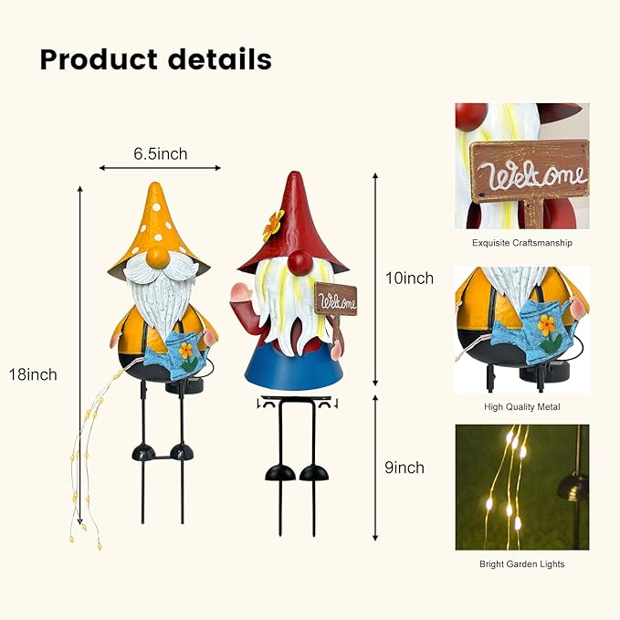 HONGLAND Garden Gnome Statue with Solar Lights -18 Inch Gnomes Decorations with Firework Solar Lights, Birthday Gifts for Woman Grandma for Patio Yard Lawn Porch