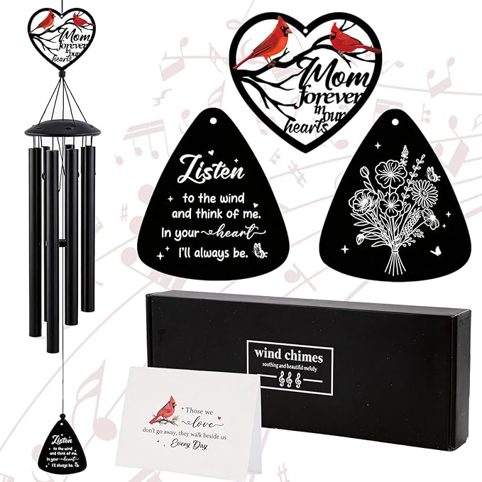 Memorial Gifts for Loss of Mom - Metal Cardinal Wind Chimes for Outside in Memory of Mother Patio Garden Yard Backyard Balcony Porch Indoor Outdoor Hanging Decor Bereavement Sympathy Gift