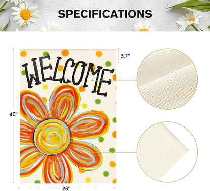 AVOIN colorlife Summer Floral House Flag 28x40 Inch Double Sided Outside, Welcome Seasonal Polka Dots Yard Outdoor Flag