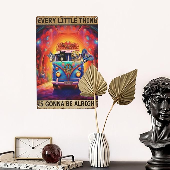 Hippie Wall Art Decor - Retro Metal Signs - Boho Garden Gifts - Funny Bathroom Sign - Vintage Life Quotes - Psychedelic Sunflower Girl - Elephant & Dog Art - Man Cave - Dining Room - 8x12 inches