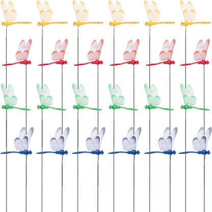 VGOODALL 24PCS Dragonfly Garden Stakes, Plastic Garden Decorations 4 Colors Dragonfly Ornaments for Indoor Outdoor Yard