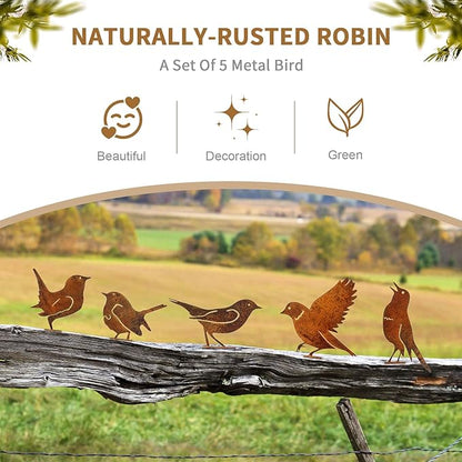 Geila 5PCS Rusty Birds Decoration, Fence Decorations Outdoor, Metal Birds Yard Decor Perfect Yard Art and Large Outdoor Ornaments (D)