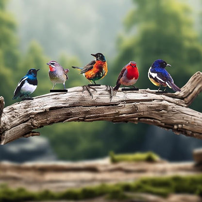 HUYIENO 5PCS Vivid Metal Birds Fence Decor 2D Color Painted Outdoor Garden Natural Bird Sculptures for Outdoor Fences, Patio, Garden and Bird Lovers