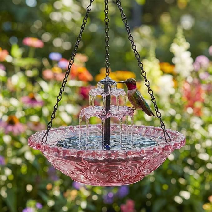 Solar Fountain for Bird Bath, Hanging Solar Cascade Bird Bath Fountain with Multi-Tier Waterfall, Solar Powered Outdoor Hanging Birdbath for Garden, Patio, Yard and Backyard Decor (Purple)