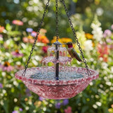 Solar Fountain for Bird Bath, Hanging Solar Cascade Bird Bath Fountain with Multi-Tier Waterfall, Solar Powered Outdoor Hanging Birdbath for Garden, Patio, Yard and Backyard Decor (Purple)