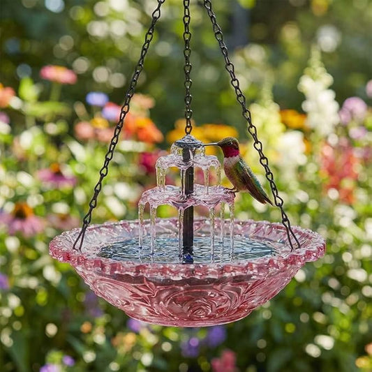 Solar Fountain for Bird Bath, Hanging Solar Cascade Bird Bath Fountain with Multi-Tier Waterfall, Solar Powered Outdoor Hanging Birdbath for Garden, Patio, Yard and Backyard Decor (Purple)
