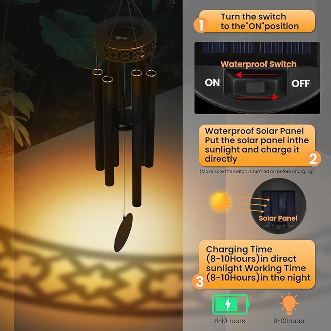 42" Solar Deep Tone Wind Chimes for Outside Clearance, Large Metal Windchimes for Loss of Loved One, Memorial Heavy Duty Chimes Outdoor for Garden,Sympathy Gifts，Black