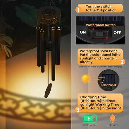 42" Solar Deep Tone Wind Chimes for Outside Clearance, Large Metal Windchimes for Loss of Loved One, Memorial Heavy Duty Chimes Outdoor for Garden,Sympathy Gifts，Black