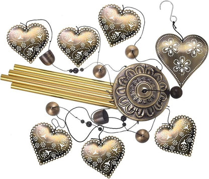 Garden Loving Heart Wind Chimes Outdoor Indoor Decor - with 4 Tubes 6 Bells 7 Hearts Mobile Romantic Wind Catcher, Heart Shaped Windchimes for Home, Mom Gifts, Balcony, Festival, Garden Decoration