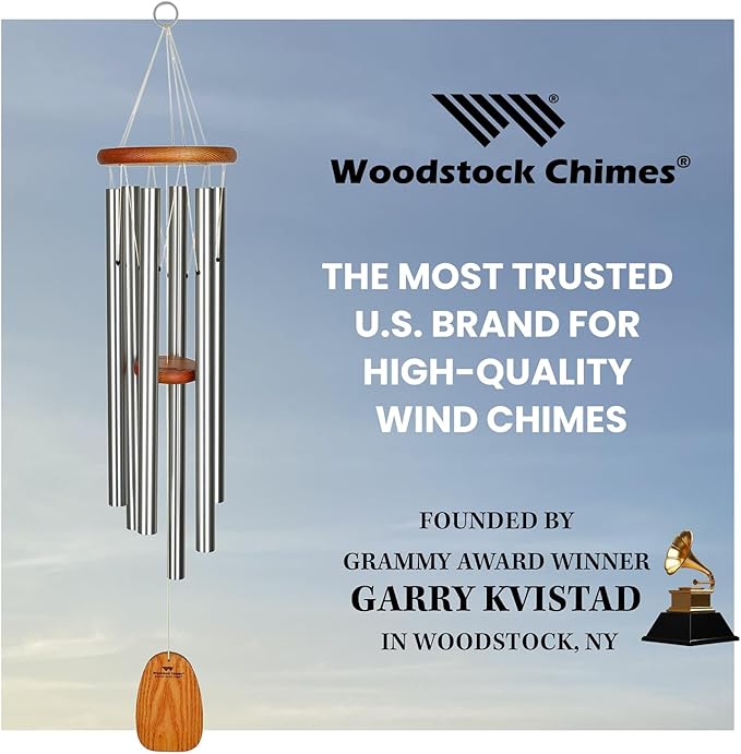 Woodstock Chimes Amazing Grace Wind Chime for Outside 40" Medium Silver,Outdoor Decor for Patio, Porch, Garden, Memorial Gift for Loved Ones AGLS