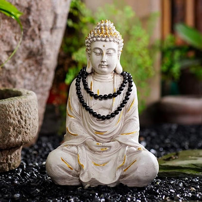 Goodeco 11.4 Meditating Zen Buddha Statue Figurine Sculpture - Indoor/Outdoor Decor for Home,Garden,Polyresin (White)