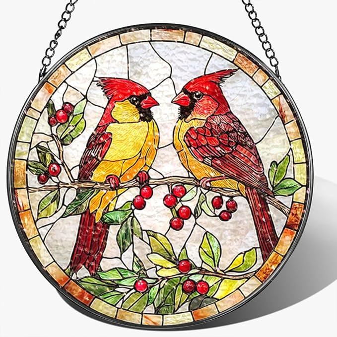 Stained Glass Suncatcher Window Hanging, 7.8 Inch Handmade Sunflower Garden suncatchers, Suncatcher Home Decor,Gift for Women, Mom, Grandma (Bird)