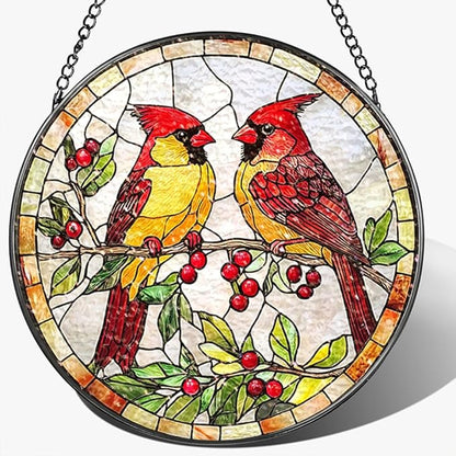 Stained Glass Suncatcher Window Hanging, 7.8 Inch Handmade Sunflower Garden suncatchers, Suncatcher Home Decor,Gift for Women, Mom, Grandma (Bird)