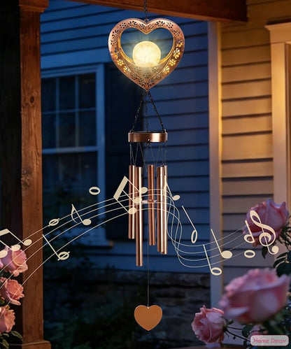 Nacome Solar Heart Wind Chimes for Outside: Weatherproof Metal Outdoor Decor Easy Hanging for Garden Patio Tree Window - Melodious Mother's Day Birthday Gifts for Mom Women Mom Grandma Her Wife
