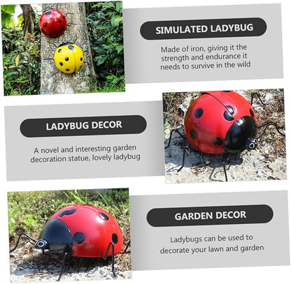 balacoo 1pc Seven Star Ladybug Ornament Animal Garden Statues Iron Ladybug Ladybugs Wall Sculptures Metal Ladybug Wall Art Outdoor Fencing Decor Ladybug Crafts Iron Parts Red Beetle, 29X22X11CM