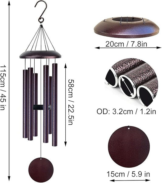 Wind Chimes for Outside Deep Tone, 45" Large WindChimes with 6 Tubes Tuned to E Pentatonic Scale, 100% Rustproof Aluminum, Memorial Gift or Garden, Patio, Porch and Outdoor Decor(Bronze)