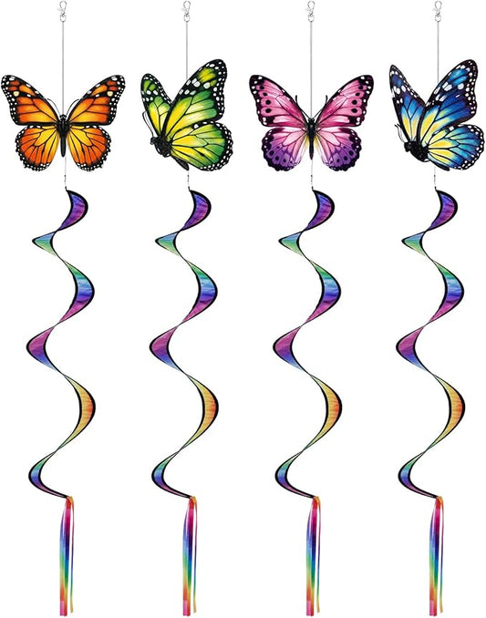 Gerrii 4 Pcs Spring Butterfly Windsock for Outside Monarch Butterfly Wind Spinner Hanging Decor Springtime Wind Twister Windmill for Yard Garden Patio Home Supply
