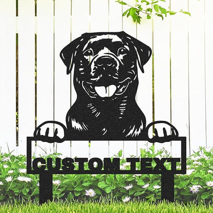 Custom Rottweiler Dog Garden Sign with Stakes, Persnalized Funny Dogs Yard Stake Metal Welcome Sign for Outdoor, Customized Patio Lawn Art Dog House Name Plaque Gardening Signs for Pet