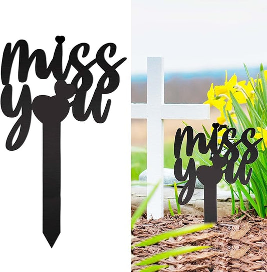 13.8 X 7.9 Inches Large Cemetery Decorations for Grave, Miss You Memorial Grave Markers, Metal Memorial Remembrance Stake, Grave Markers for Human Cemetery, Garden Yard Grave Site Outdoor Stake Marker