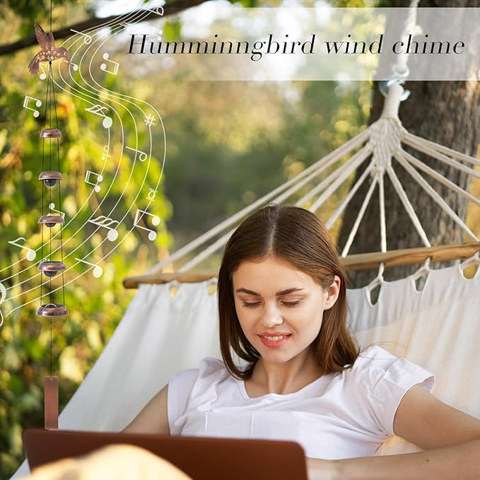Geelin Hummingbird Wind Chimes for Outside Memorial Gift for Mom Women Grandma, 36" Copper Metal Wind Chime for Garden Front Yard Patio Decor, Sympathy Memorial Housewarming Gifts
